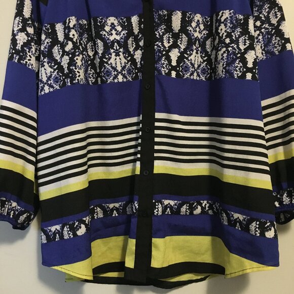 Calvin Klein Modern Colourblock Print Sheer Button Down Tunic Blouse 2X - Picture 4 of 15